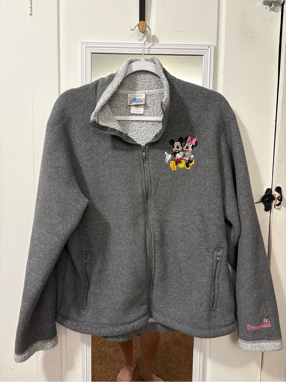 Disney Gray Sherpa-Lined Zip Jacket with Mickey & Minnie Embroidery